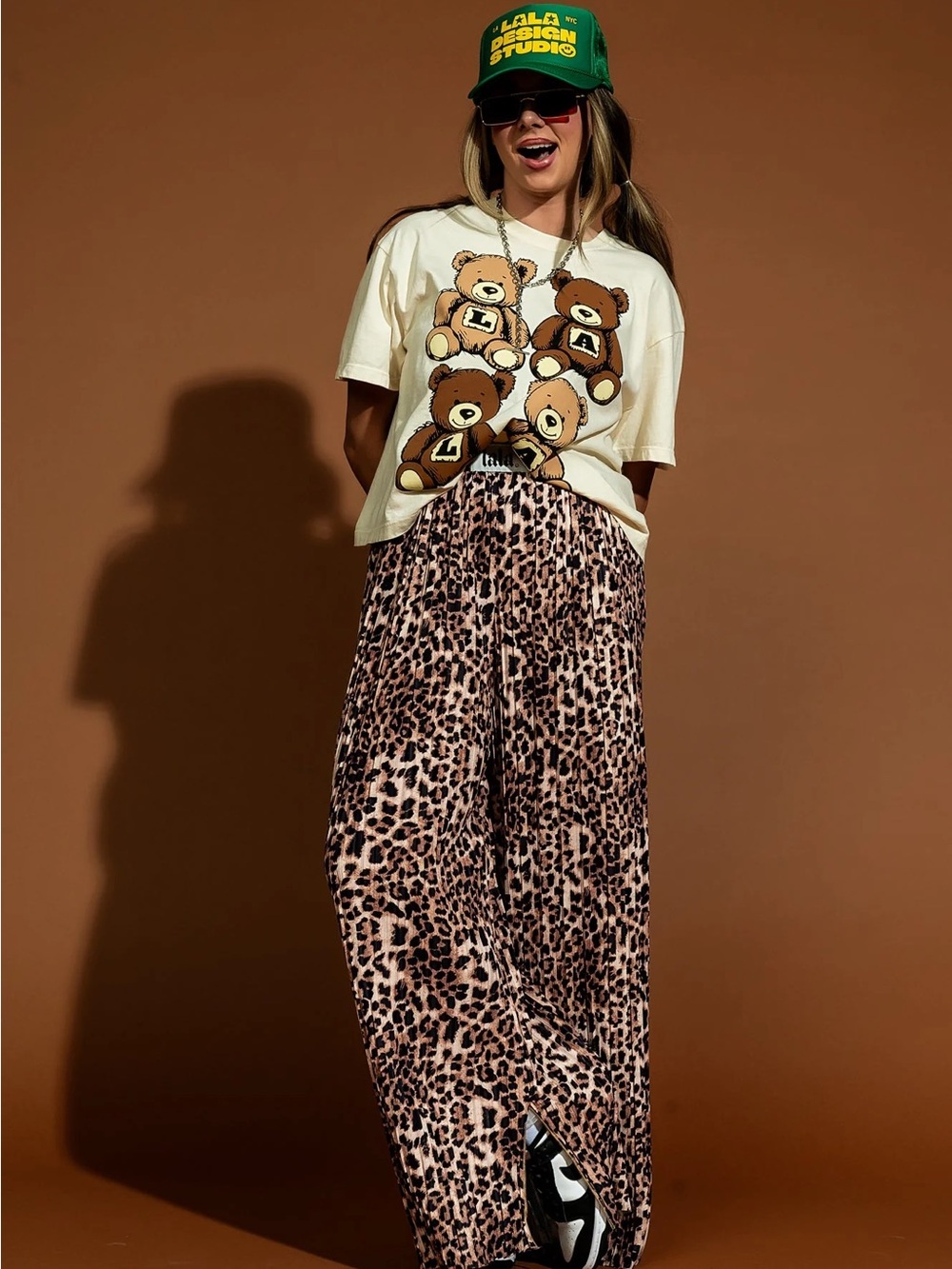 Dressed In Lala: Leopard Wide Leg Pleated Boxer Style Pants - Picture 2 of 3